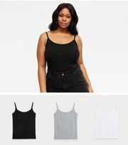 New Look Curves 3 Pack Black Grey and White Vests
